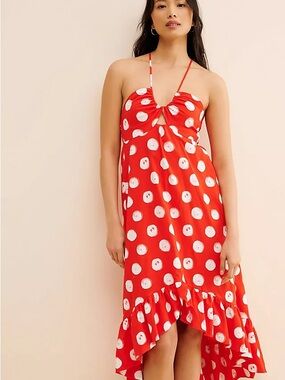 Plenty by Tracy Reese Red and White Polka Dot Halter Midi Dress